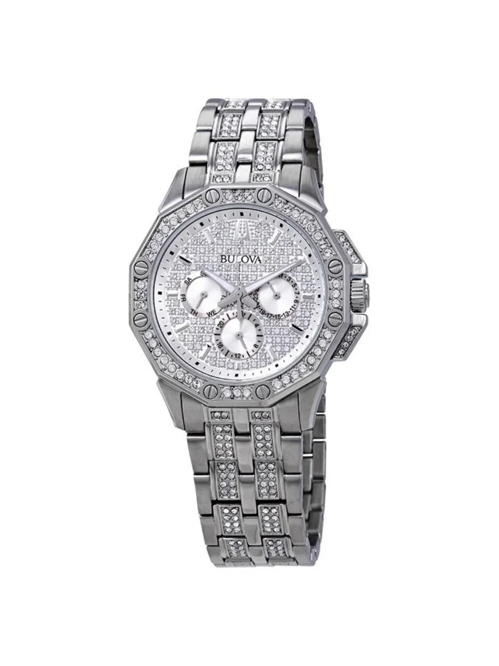 NWT Bulova Multifunction Crystal Pave Dial Men's Men's Watch